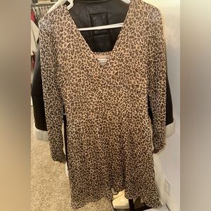 Abercrombie & Fitch Long Sleeve Ruffle Hem Dress Leopard Print Size Small